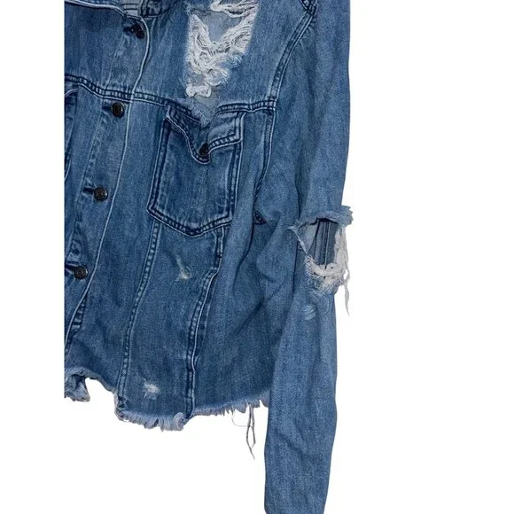 Distressed Cello Denim Jacket Vintage Blue Frayed Edges Size 3X - Picture 4 of 9